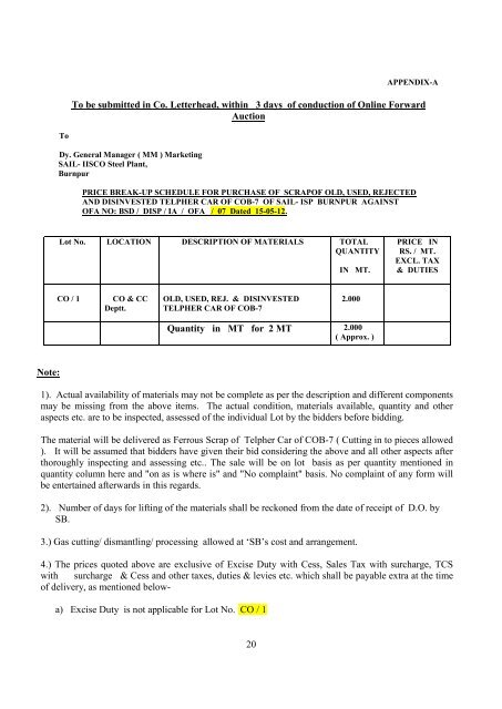 STEEL AUTHORITY OF INDIA LIMITED - Metaljunction