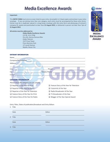 Media Excellence Awards - Globe