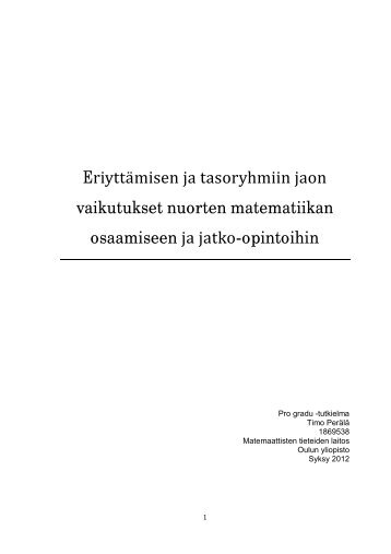 EriyttÃ¤misen ja tasoryhmiin jaon vaikutukset nuorten ... - OuLUMA