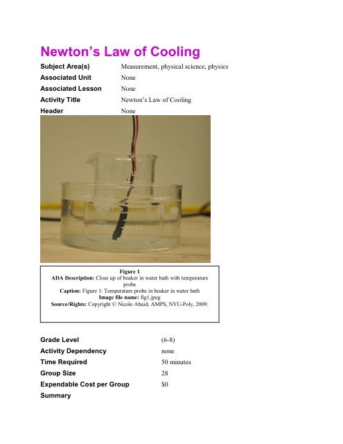 newton's law of cooling experiment pdf