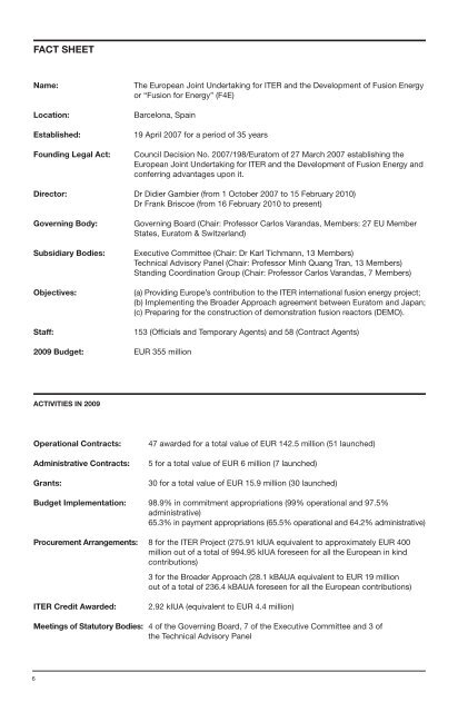 F4E Annual Report 2009 - Fusion For Energy - Europa