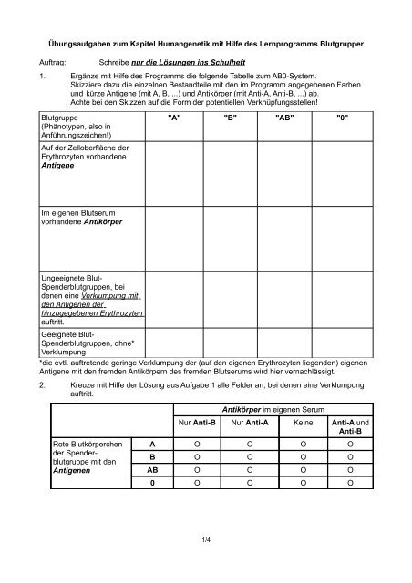 Ãbungsaufgaben - Biologie Lernprogramme