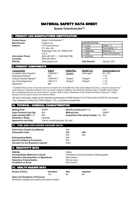 Torginol - ColorGranules - MSDS (2011)