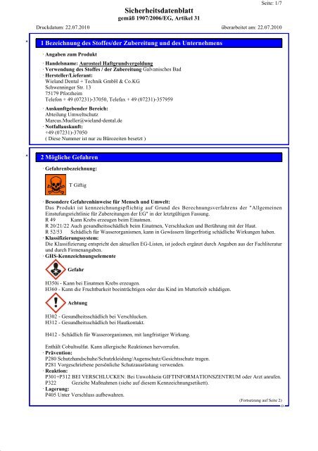 Sicherheitsdatenblatt - Wieland Dental