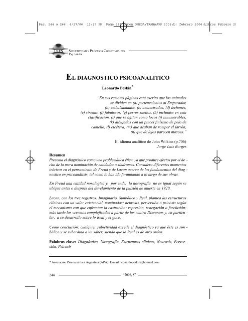 EL DIAGNOSTICO PSICOANALITICO - UCES