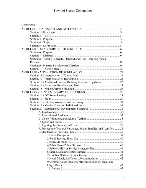 TOWN OF SHARON ZONING LAW* - Schoharie County