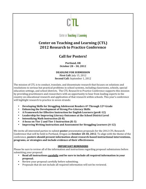 2012 Research to Practice Conference Call for Posters! - Center on ...