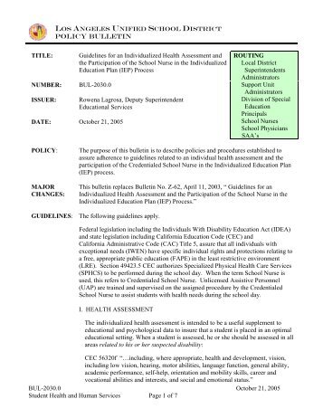 Policy Bulletin BUL-2030.0 October 21, 2005 Student Health ... - OEHS