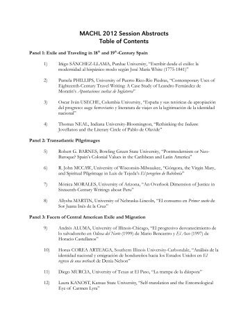 MACHL 2012 Session Abstracts Table of Contents