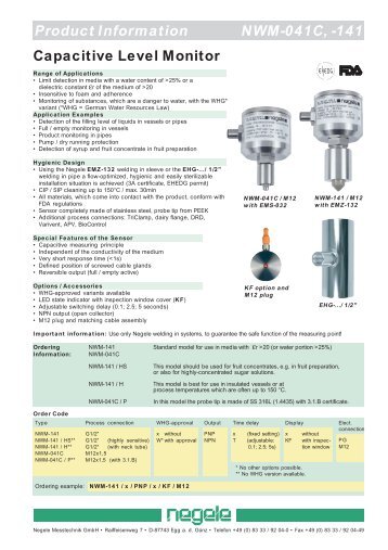 Specification NWM-041C, -141 - Charnwood Instrumentation Services