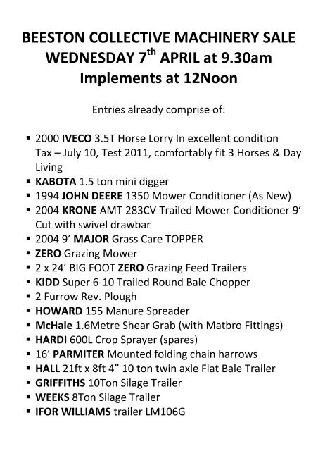 BEESTON COLLECTIVE MACHINERY SALE. Ad2 - Wright Manley