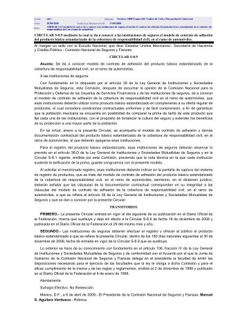 CIRCULAR S-8.9 mediante la cual se da a conocer a las ... - CNSF