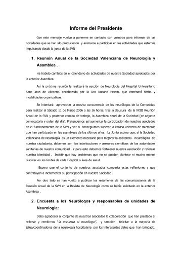 Informe del Presidente - Sociedad Valenciana de NeurologÃ­a