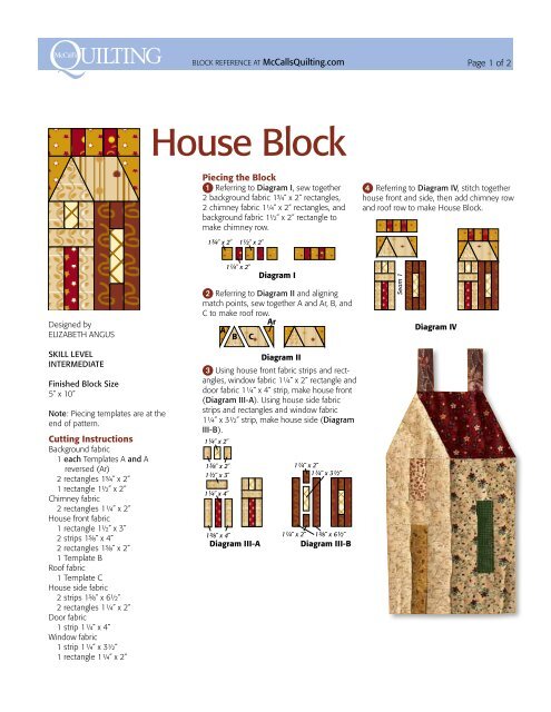 to download the FREE House Quilt Block pattern. - McCalls Quilting