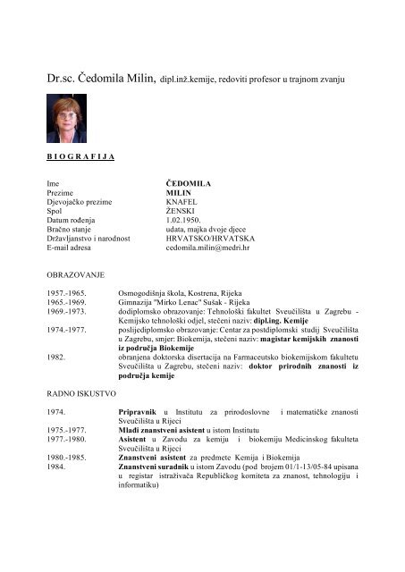 CV - prof. Milin.pdf - Medicinski fakultet Rijeka