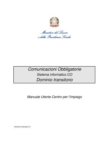 Comunicazioni Obbligatorie Dominio transitorio - Agenzia del Lavoro