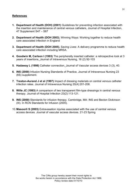 Collaborative Intravenous Nursing Service (CINS) Guidelines