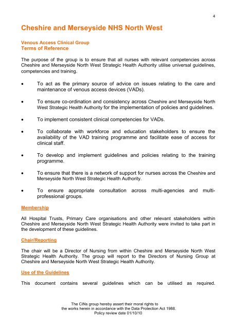 Collaborative Intravenous Nursing Service (CINS) Guidelines