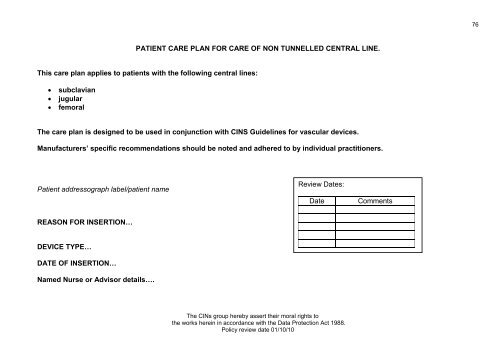 Collaborative Intravenous Nursing Service (CINS) Guidelines