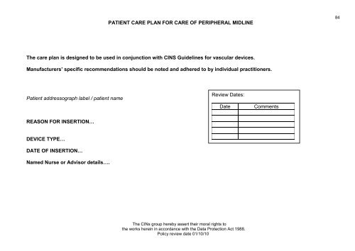 Collaborative Intravenous Nursing Service (CINS) Guidelines