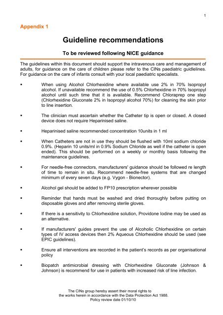 Collaborative Intravenous Nursing Service (CINS) Guidelines