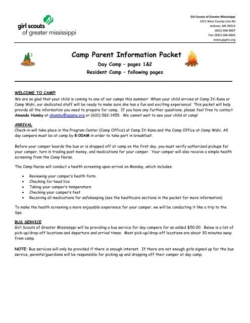 Camp Parent Information Packet - Girl Scouts of Greater Mississippi