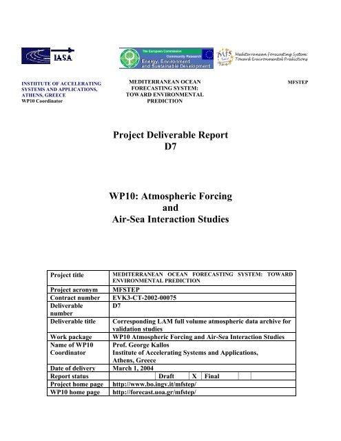 Project Deliverable Report D7 WP10: Atmospheric Forcing and Air ...