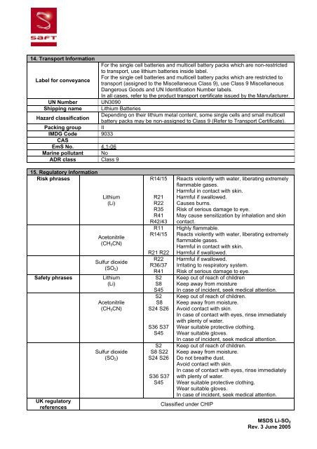 MSDS for Battery Pack 4500010-2 LiSO2 Lithium - Ameri-King.com