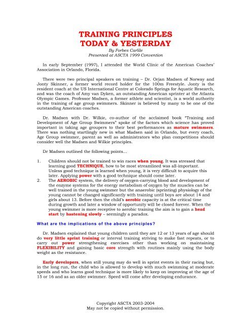 TRAINING PRINCIPLES TODAY &amp; YESTERDAY - TeamUnify