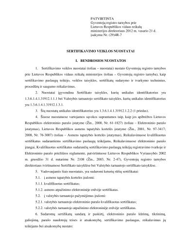 PATVIRTINTA GyventojÅ³ registro tarnybos prie Lietuvos ...