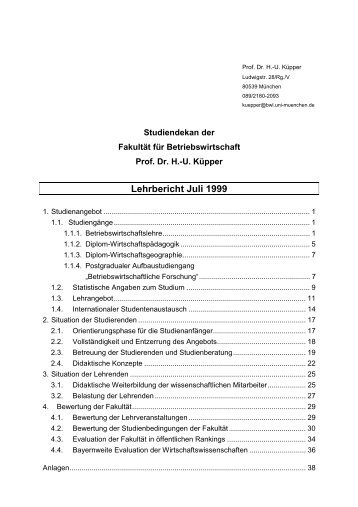 Lehrbericht des Jahres 1999 - FakultÃ¤t fÃ¼r Betriebswirtschaft