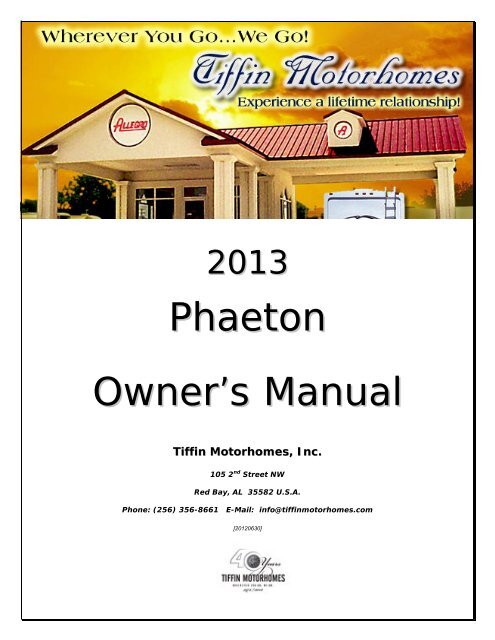 Phaeton Owner's Manual - Tiffin Motorhomes | Wherever You