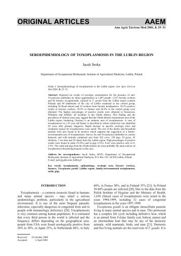 SEROEPIDEMIOLOGY OF TOXOPLASMOSIS IN THE LUBLIN ...