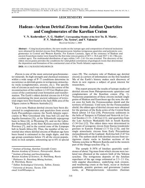 HadeanâArchean Detrital Zircons from Jatulian Quartzites ... - Springer