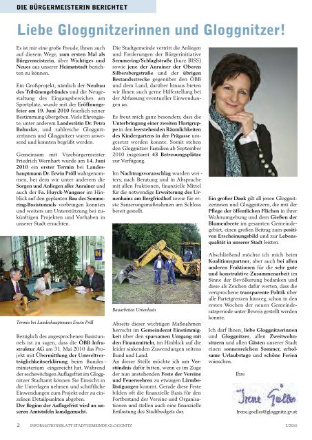 Informationsblatt 2/2010 - Stadtgemeinde Gloggnitz