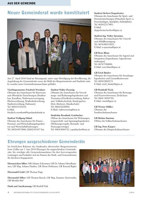 Informationsblatt 2/2010 - Stadtgemeinde Gloggnitz