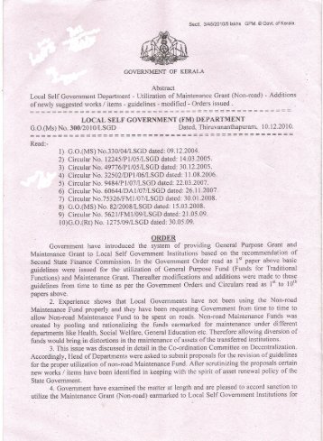 Utilization of Maintenance Grant (Non-road) - Govt. Orders