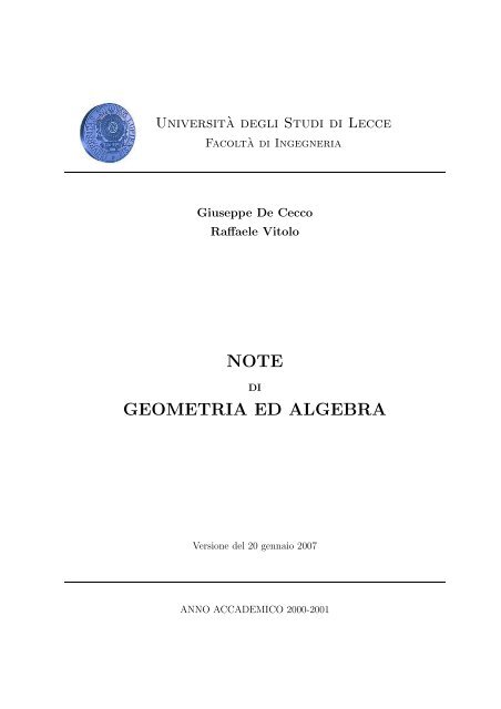 Note Di Geometria Ed Algebra Benvenuti Da Poincare Unile It