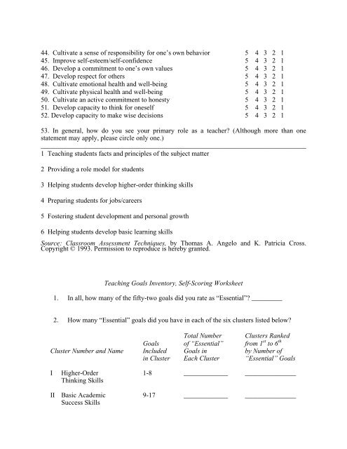 The Teaching Goals Inventory (TGI) is a self-assessment of instruct