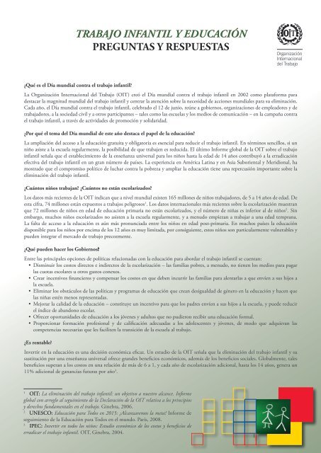 trabajo infantil y educaciÃ³n preguntas y respuestas - OIT en AmÃ©rica ...