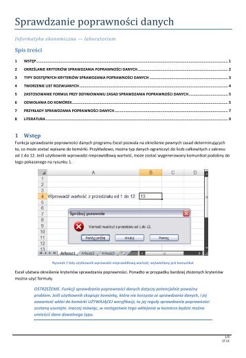 Excel - Sprawdzanie poprawnoÅci danych