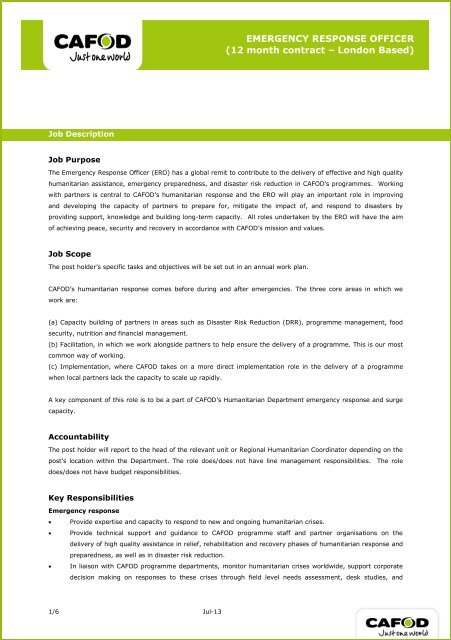 ERO Emergency Response Officer JD (234 kB) - Cafod