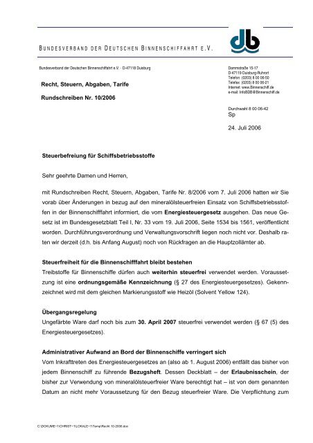 Sp 24. Juli 2006 Steuerbefreiung fÃ¼r Schiffsbetriebsstoffe Sehr ...