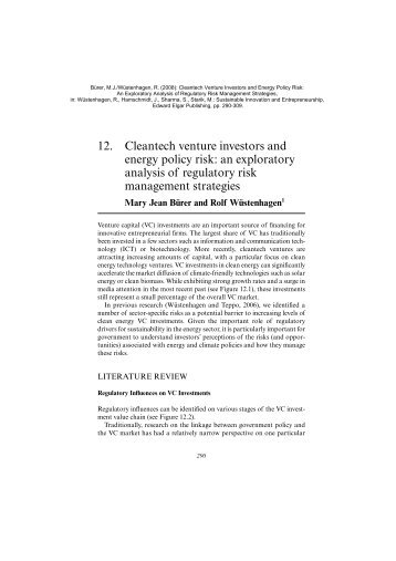 12. Cleantech venture investors and energy policy risk: an - Alexandria