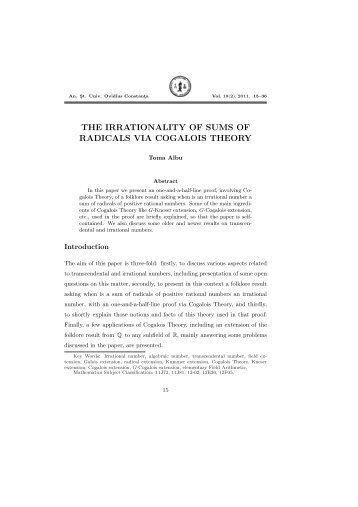the irrationality of sums of radicals via cogalois theory