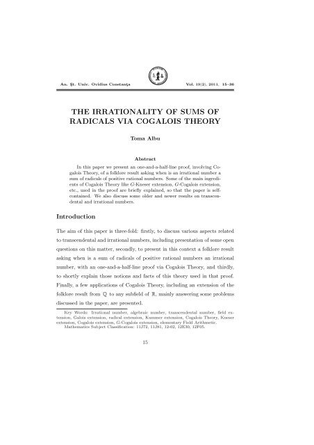 the irrationality of sums of radicals via cogalois theory