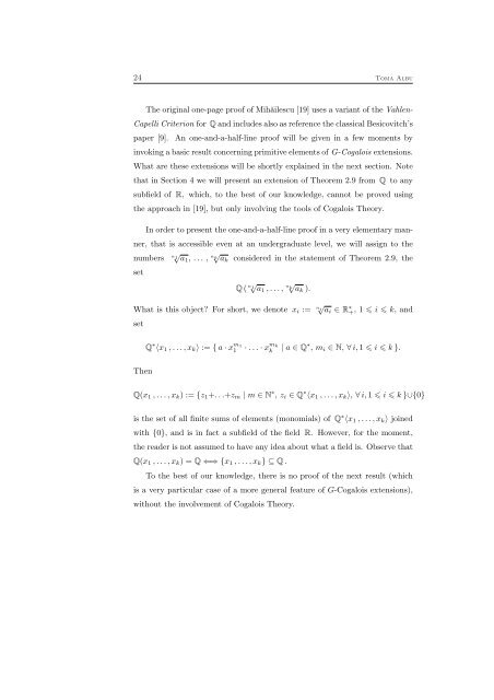 the irrationality of sums of radicals via cogalois theory