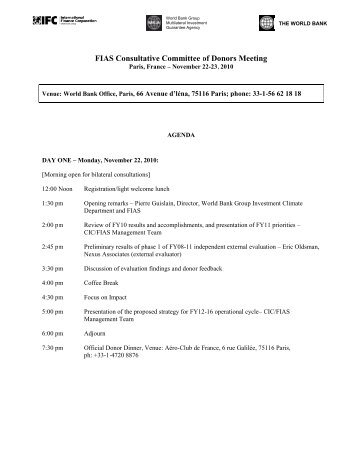 2010 FIAS Donor Meeting Agenda - Investment Climate