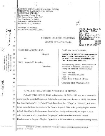 notice of motion and motion to clarify order granting plaintiff eagle ...