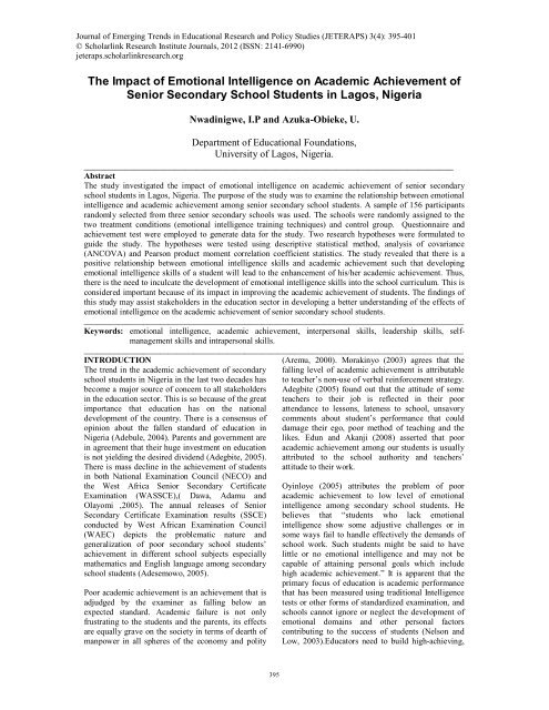 The Impact of Emotional Intelligence on Academic Achievement of ...